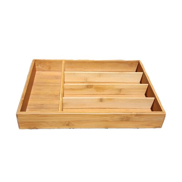 Genuine Bamboo Office Cutlery Organizer Drawer Storage Tray - Picture 6 of 6